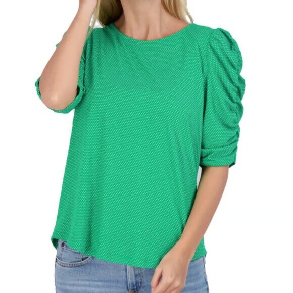 ADRIANNA PAPELL Caterpillar Sleeve 3/4 Sleeve Top Mustard Golden Yellow Printed - Picture 4 of 14